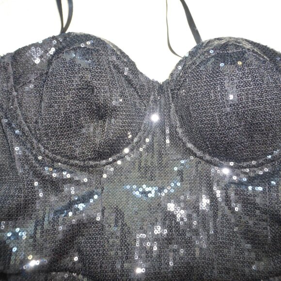 BEBE black shiny sequins peplum tube top - Picture 3 of 8